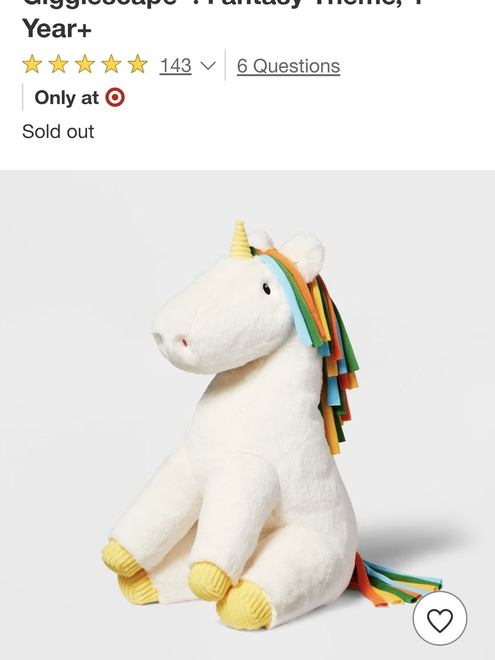 Rainbow Unicorn Plush Toy Gigglescape Target Brand EUC